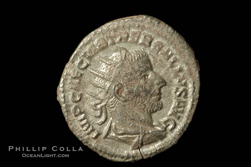 Roman emperor Trebonianus Gallus (251-254 A.D.), depicted on ancient Roman coin (silver, denom/type: Antoninianus) (Antoninianus 2.7g., 21mm, RIC 39. Obverse: IMP CAE C VIB TREB GALLUS AVG. Reverse: LIBERTAS AVGG)., natural history stock photograph, photo id 06608