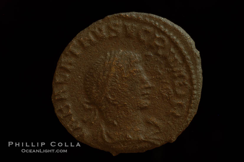 Roman emperor Valbalathus (266-271 A.D.), depicted on ancient Roman coin (bronze, denom/type: Antoninianus) (Antoninianus Obverse: VABALATHVS V C R IM D R. Reverse: IMP C AVRELIANVS AVG.)., natural history stock photograph, photo id 06820
