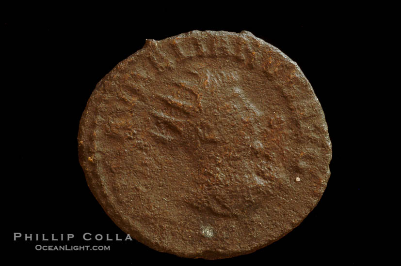 Roman emperor Valbalathus (266-271 A.D.), depicted on ancient Roman coin (bronze, denom/type: Antoninianus) (Antoninianus Obverse: VABALATHVS V C R IM D R. Reverse: IMP C AVRELIANVS AVG.)., natural history stock photograph, photo id 06821
