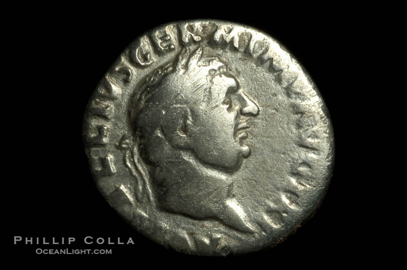 Roman emperor Vitellius (69 A.D.), depicted on ancient Roman coin (silver, denom/type: Denarius) (Ar , Denarius Obverse: A VITELLIUS GERM IMP AVG TR P Reverse: LIBERTAS RESTITVTA)., natural history stock photograph, photo id 06538