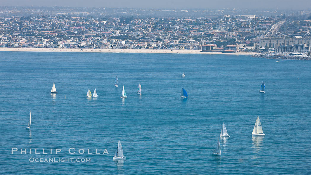 Sailboats and coastline near Redondo Beach. California, USA, natural history stock photograph, photo id 26035