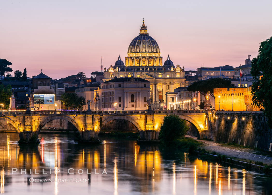 Saint Peter's Basilica over the Tiber River, Vatican City. Rome, Italy, natural history stock photograph, photo id 35584
