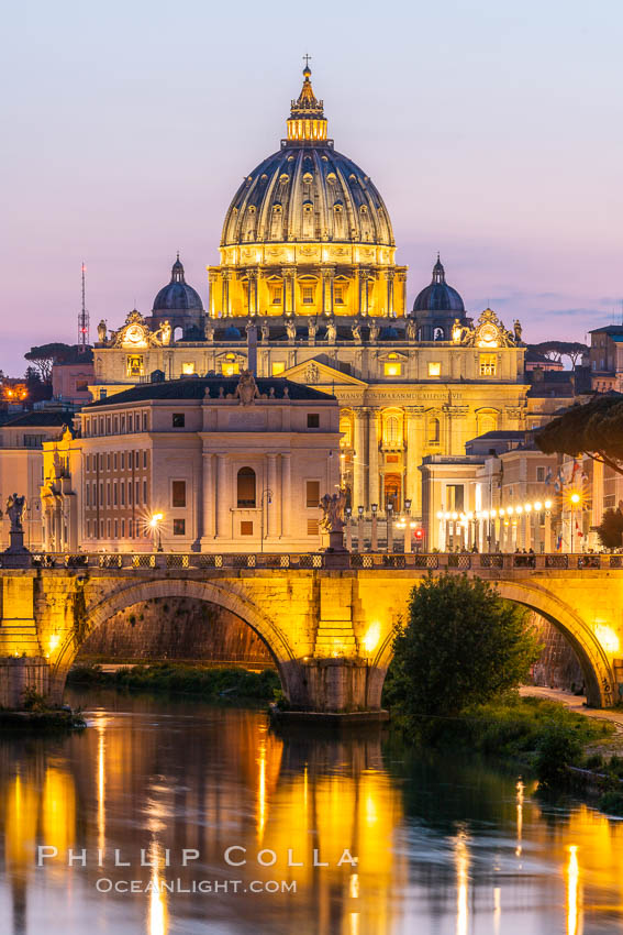 Saint Peter's Basilica over the Tiber River, Vatican City. Rome, Italy, natural history stock photograph, photo id 35547