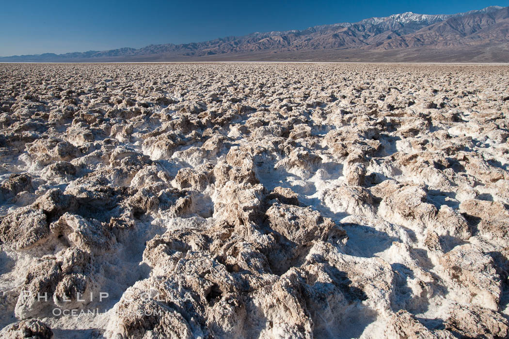 Devils Golf Course, California.  Evaporated salt has formed into gnarled, complex crystalline shapes in on the salt pan of Death Valley National Park, one of the largest salt pans in the world.  The shapes are constantly evolving as occasional floods submerge the salt concretions before receding and depositing more salt. USA, natural history stock photograph, photo id 15598