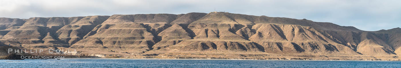 San Clemente Island geological terracing, caused by uplifting over millenia.  The stair-step landscape of uplifted marine terraces on the southern end of San Clemente Island. California, USA, natural history stock photograph, photo id 37111