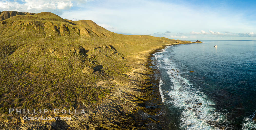 San Clemente Island aerial photo, Pyramid Head and Balanced Rock at the southern end of the island.  San Clemente Island Pyramid Head, the distinctive pyramid shaped southern end of the island, exhibits distinctive geologic terracing, underwater reefs and giant kelp forests. California, USA, natural history stock photograph, photo id 38486