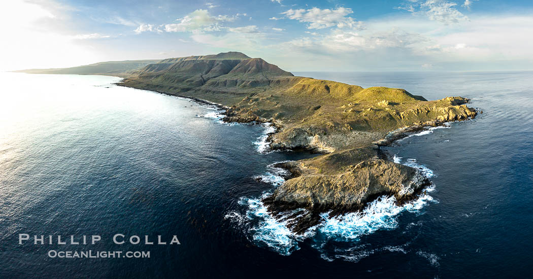 San Clemente Island aerial photo, Pyramid Head and Balanced Rock at the southern end of the island.  San Clemente Island Pyramid Head, the distinctive pyramid shaped southern end of the island, exhibits distinctive geologic terracing, underwater reefs and giant kelp forests