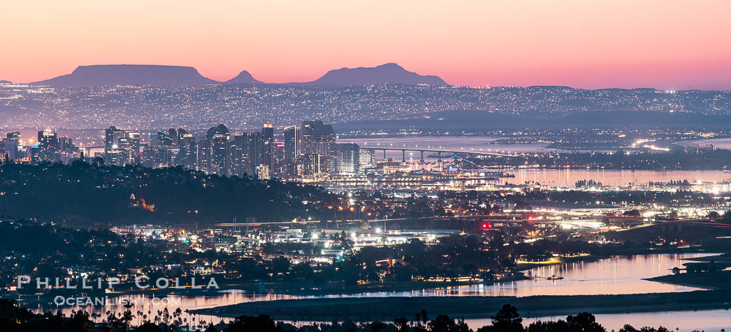 San Diego and Tijuana City Skyline, panoramic photo, viewed from Mount Soledad, Mission Bay, San Diego Bay, the Coronado Bay Bridge are also seen in this panorama. California, USA, natural history stock photograph, photo id 39860