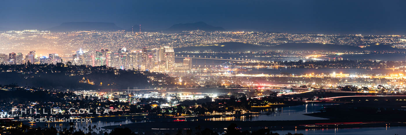 San Diego and Tijuana City Skyline, panoramic photo, viewed from Mount Soledad. California, USA, natural history stock photograph, photo id 36664