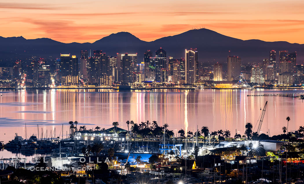 San Diego Bay and City Skyline at Sunrise, Mount San Miguel, viewed from Point Loma. California, USA, natural history stock photograph, photo id 37618