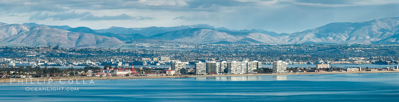 Hotel Del Coronado and Coronado Island City Skyline, viewed from Point Loma, panoramic photograph. San Diego, California, USA, natural history stock photograph, photo id 30202