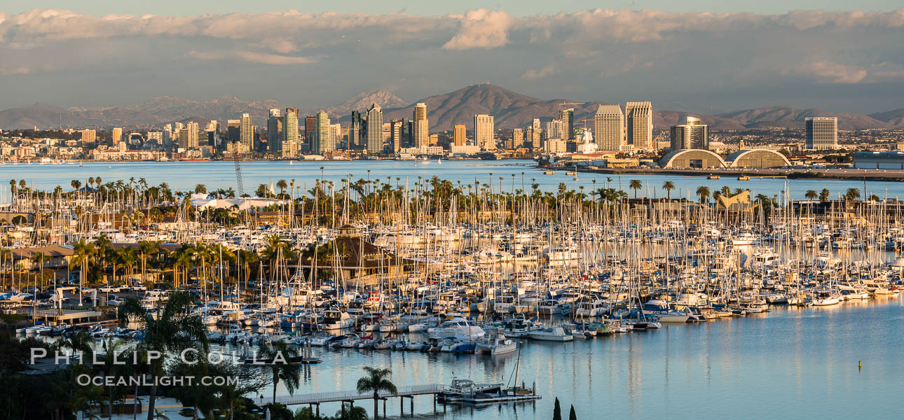 San Diego Bay and Skyline at sunset, viewed from Point Loma, panoramic photograph. California, USA, natural history stock photograph, photo id 30210