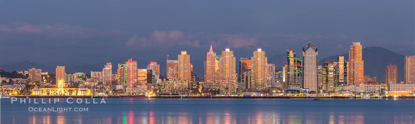 San Diego Bay and Skyline at sunset, viewed from Point Loma, panoramic photograph. California, USA, natural history stock photograph, photo id 30218