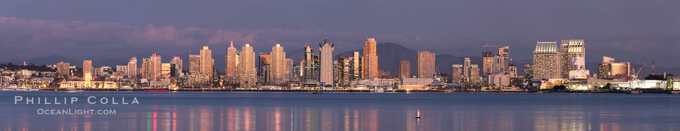 San Diego Bay and Skyline at sunset, viewed from Point Loma, panoramic photograph. California, USA, natural history stock photograph, photo id 30216