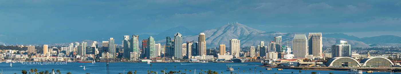 San Diego Bay and Skyline, viewed from Point Loma, Mount San Miguel rising in the distance, panoramic photograph. California, USA, natural history stock photograph, photo id 30203