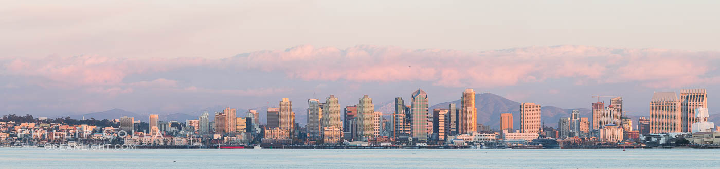 San Diego Bay and Skyline at sunset, viewed from Point Loma, panoramic photograph. California, USA, natural history stock photograph, photo id 30211