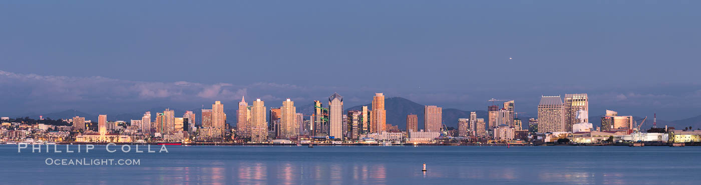 San Diego Bay and Skyline at sunset, viewed from Point Loma, panoramic photograph. California, USA, natural history stock photograph, photo id 30215