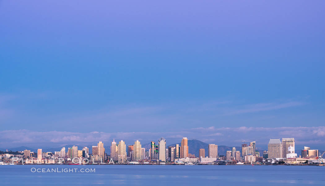 San Diego Bay and Skyline at sunset, viewed from Point Loma, panoramic photograph., natural history stock photograph, photo id 30213