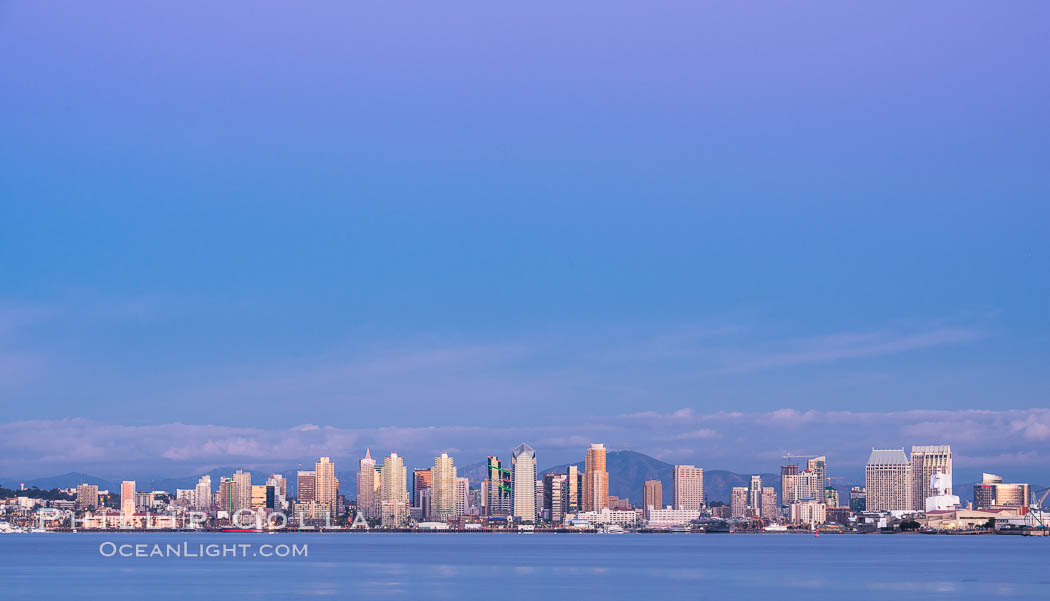 San Diego Bay and Skyline at sunset, viewed from Point Loma, panoramic photograph. California, USA, natural history stock photograph, photo id 30213