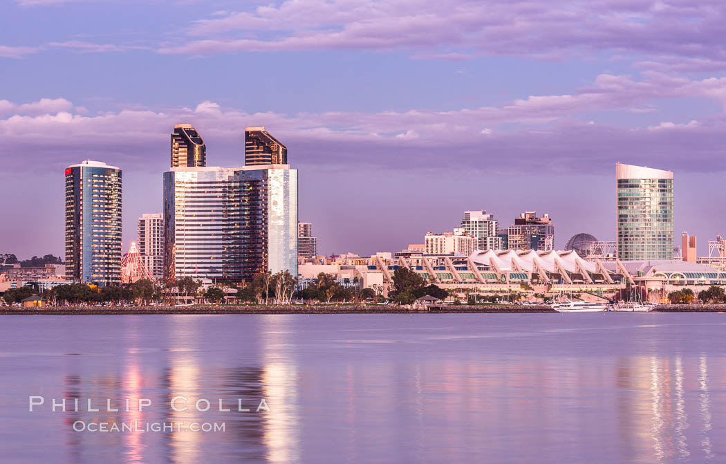 San Diego city skyline, dusk, clearing storm clouds. California, USA, natural history stock photograph, photo id 28020