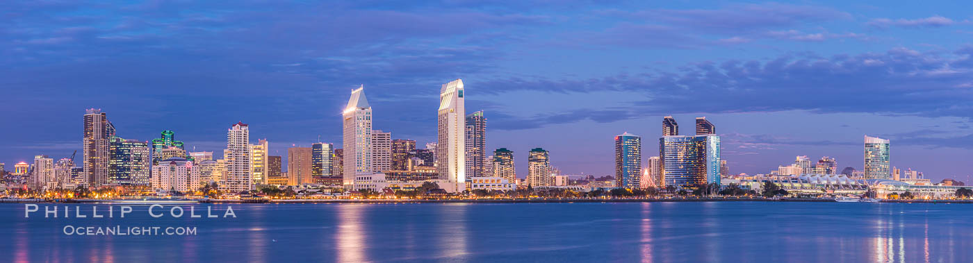 Full moon rising over San Diego city skyline, sunset, storm clouds, viewed from Coronado Island. California, USA, natural history stock photograph, photo id 28027