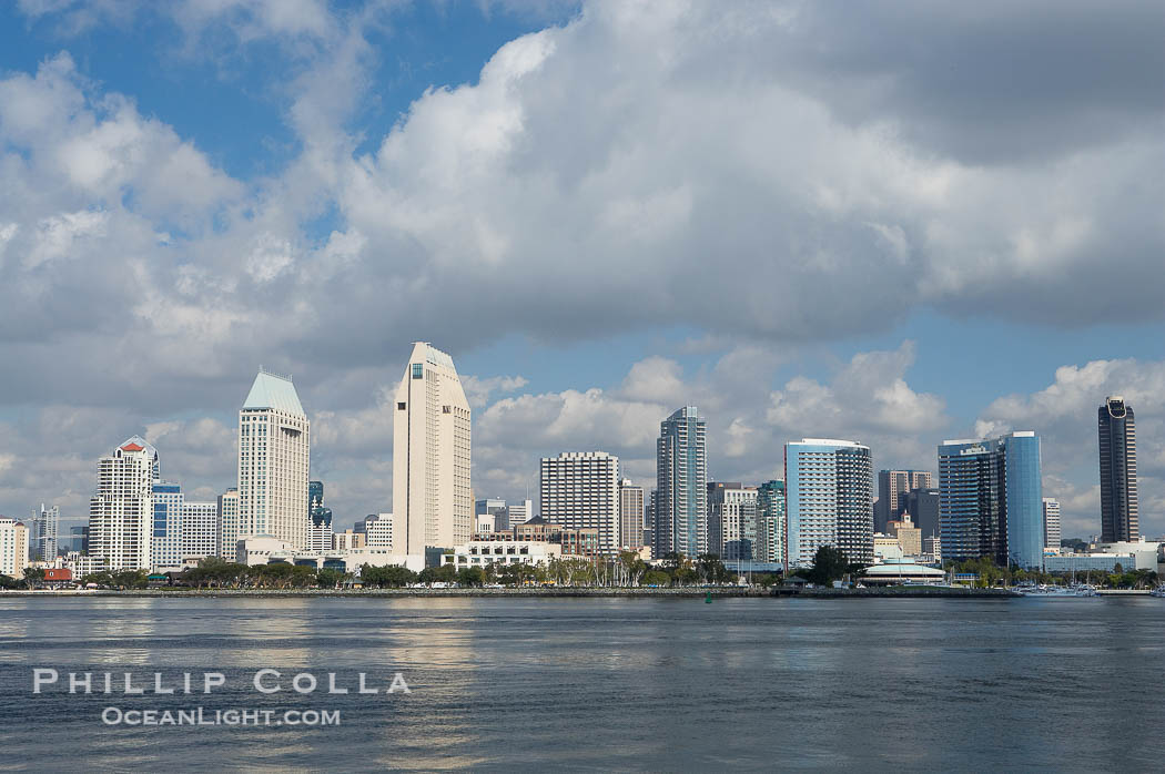 San Diego downtown waterfront skyline, viewed across San Diego Bay from Coronado Island., natural history stock photograph, photo id 14626