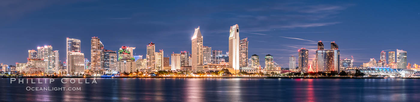 San Diego City Skyline at Sunset, viewed from Point Loma, panoramic photograph. California, USA, natural history stock photograph, photo id 36648