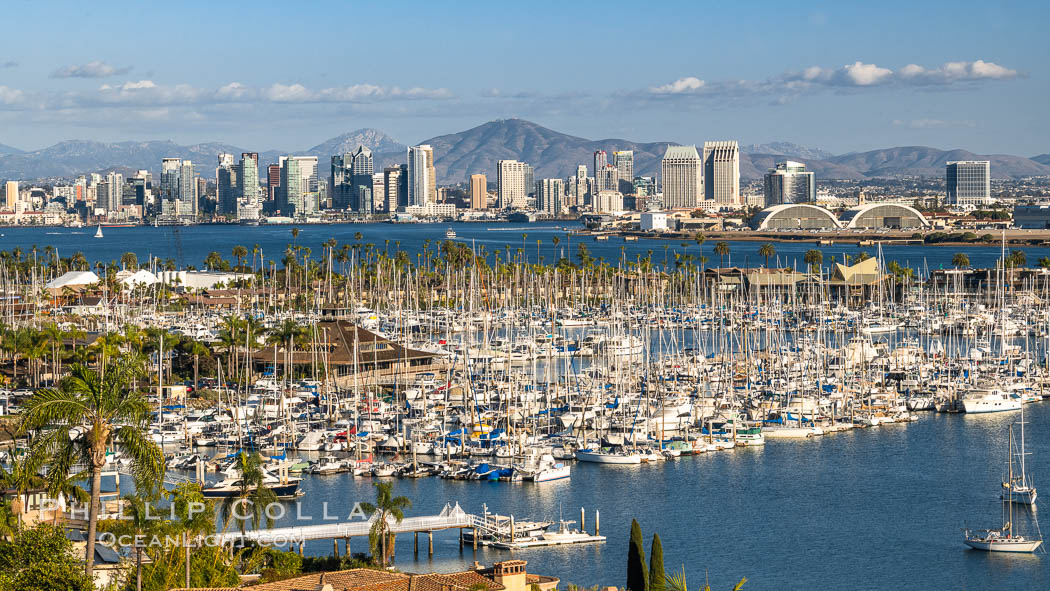 San Diego City Skyline at Sunset, viewed from Point Loma, panoramic photograph., natural history stock photograph, photo id 36740