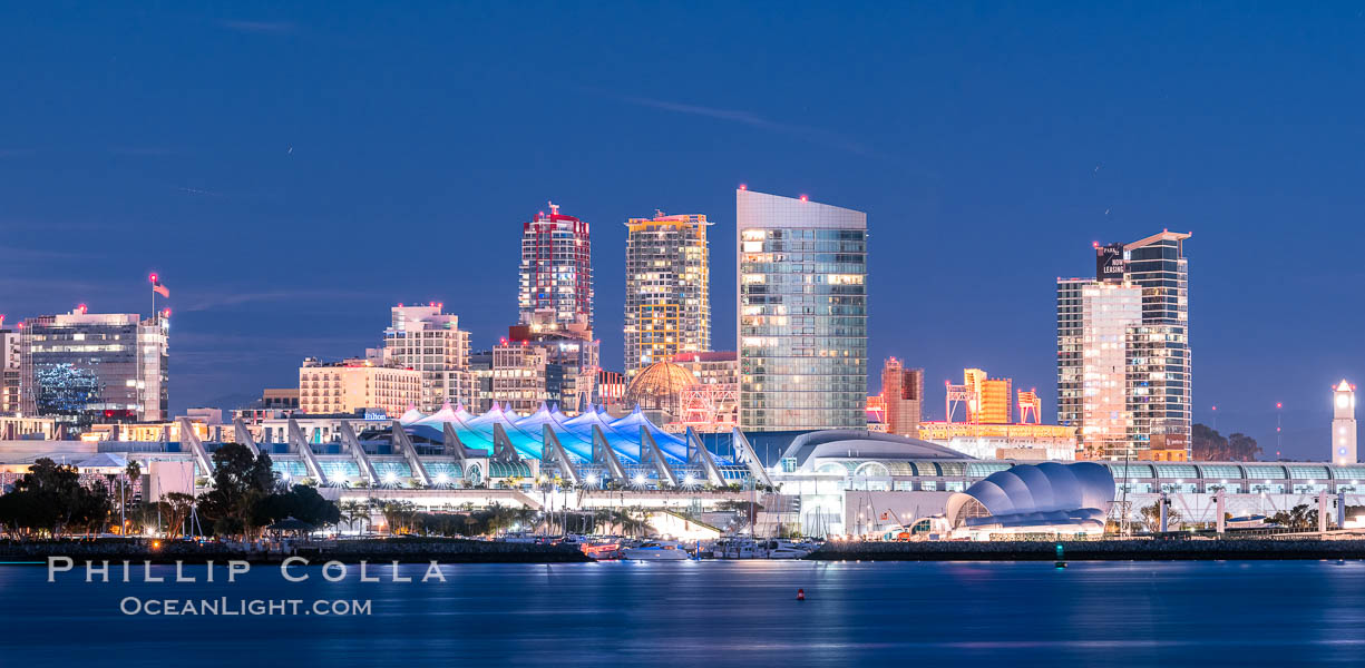 San Diego City Skyline at Sunset, viewed from Point Loma, panoramic photograph. California, USA, natural history stock photograph, photo id 36643