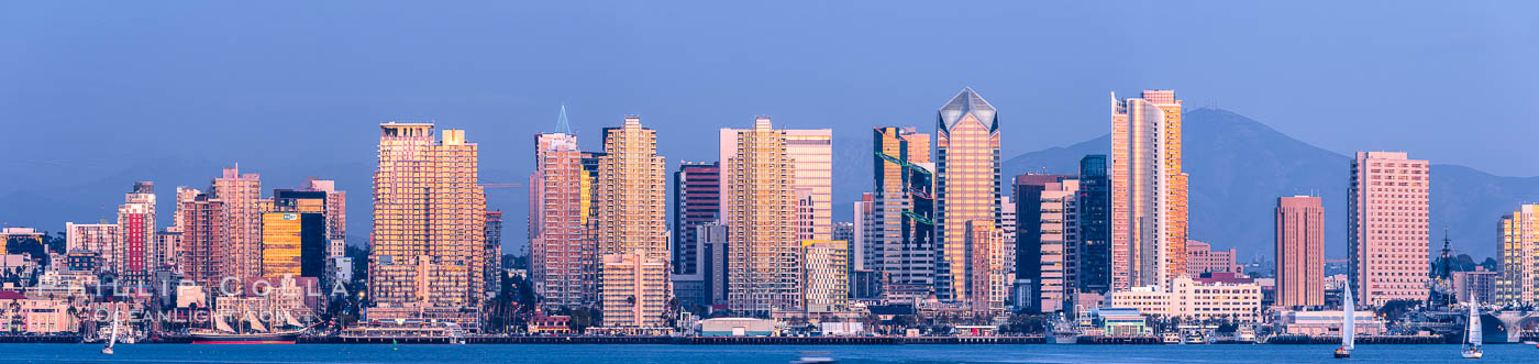 San Diego City Skyline at Sunset, viewed from Point Loma, panoramic photograph. California, USA, natural history stock photograph, photo id 36651