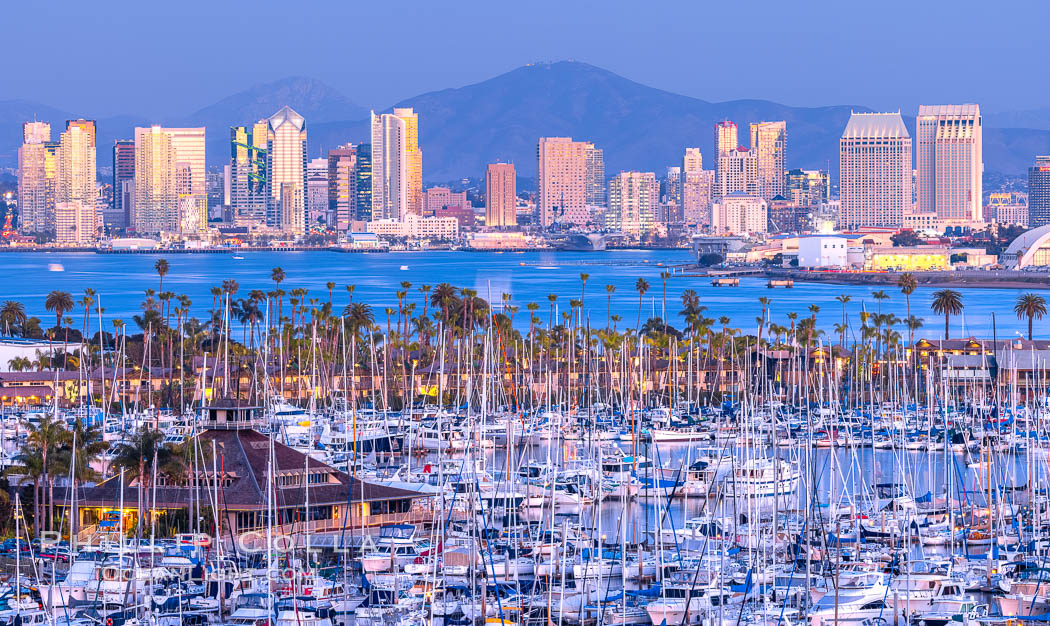 San Diego City Skyline at Sunset, viewed from Point Loma San Diego City Skyline at Sunset, viewed from Point Loma, panoramic photograph