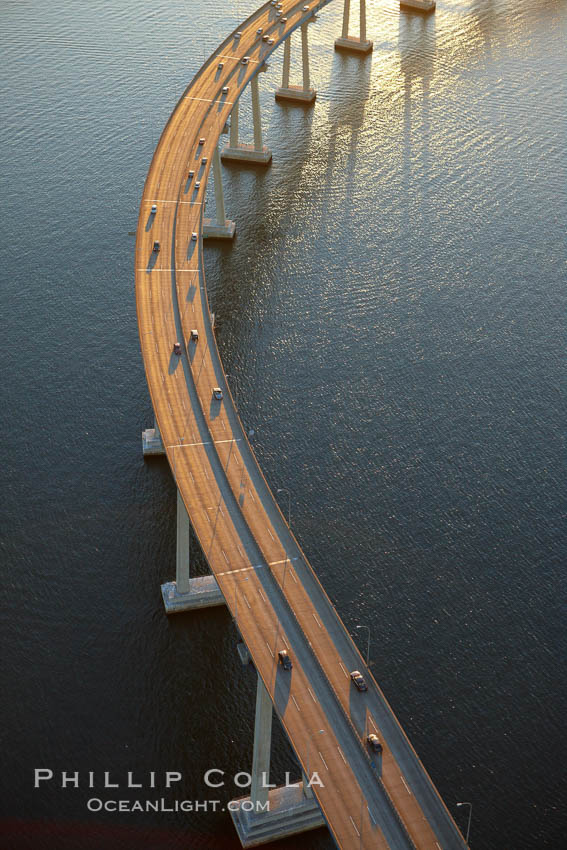 San Diego Coronado Bridge, known locally as the Coronado Bridge, links San Diego with Coronado, California.  The bridge was completed in 1969 and was a toll bridge until 2002.  It is 2.1 miles long and reaches a height of 200 feet above San Diego Bay. USA, natural history stock photograph, photo id 22327