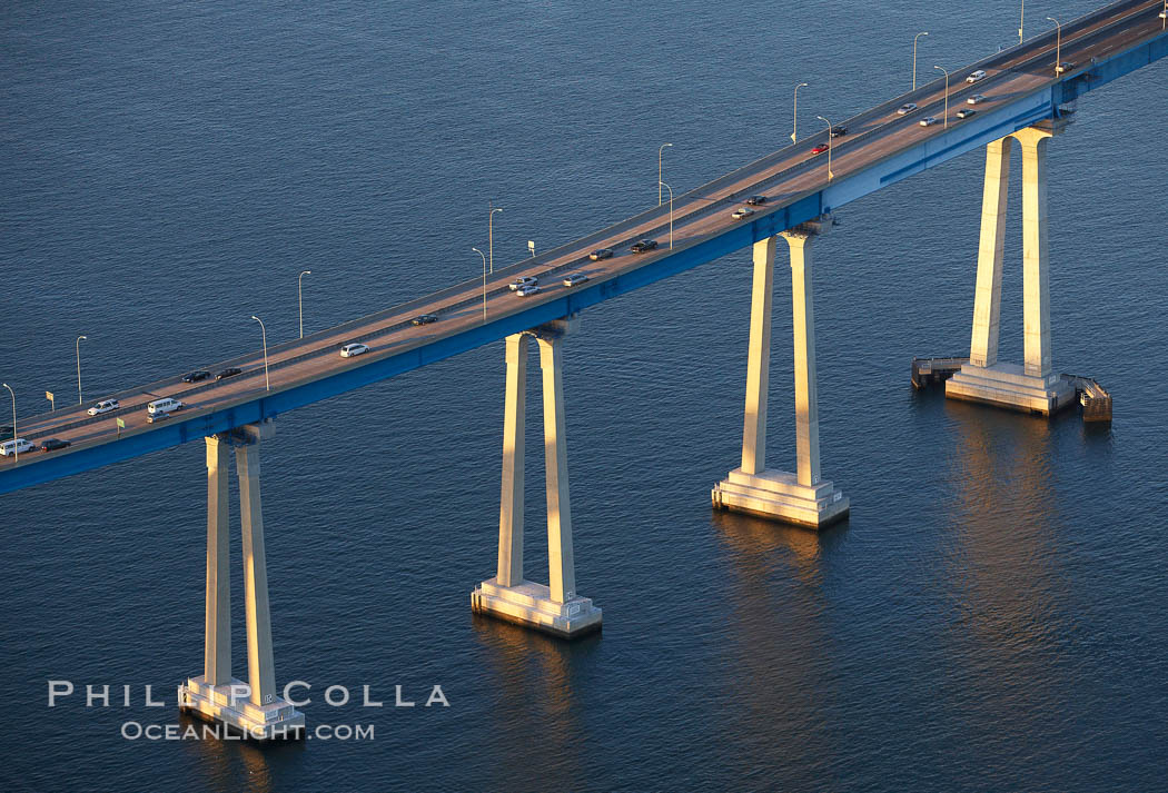 San Diego Coronado Bridge, known locally as the Coronado Bridge, links San Diego with Coronado, California.  The bridge was completed in 1969 and was a toll bridge until 2002.  It is 2.1 miles long and reaches a height of 200 feet above San Diego Bay. USA, natural history stock photograph, photo id 22341