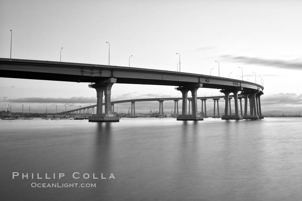 San Diego Coronado Bridge, known locally as the Coronado Bridge, links San Diego with Coronado, California. The bridge was completed in 1969 and was a toll bridge until 2002. It is 2.1 miles long and reaches a height of 200 feet above San Diego Bay. USA, natural history stock photograph, photo id 27174
