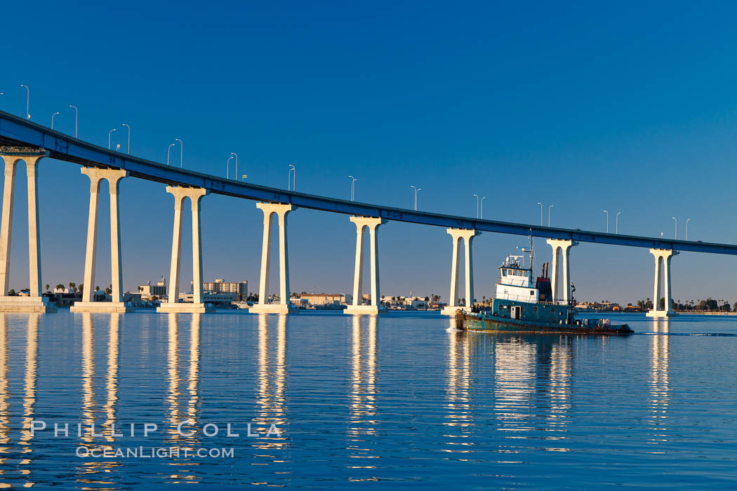 San Diego Coronado Bridge, linking San Diego to the island community of Coronado, spans San Diego Bay.  Dawn. California, USA, natural history stock photograph, photo id 27706