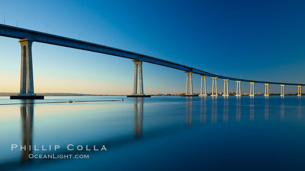 San Diego Coronado Bridge, linking San Diego to the island community of Coronado, spans San Diego Bay.  Dawn. California, USA, natural history stock photograph, photo id 27704