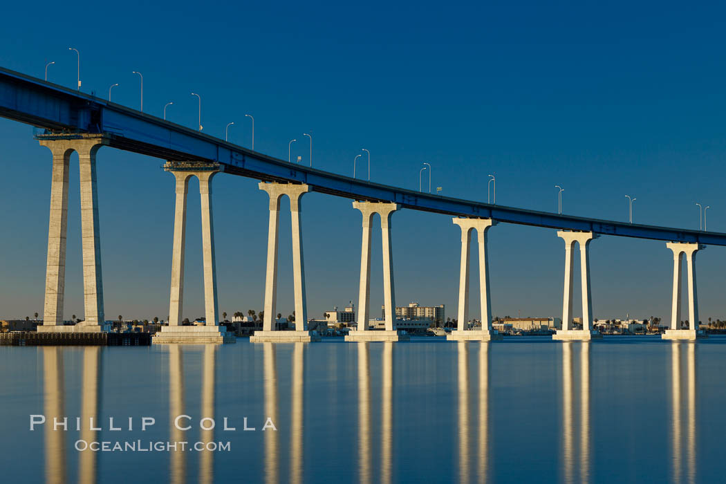 San Diego Coronado Bridge, linking San Diego to the island community of Coronado, spans San Diego Bay.  Dawn. California, USA, natural history stock photograph, photo id 27705