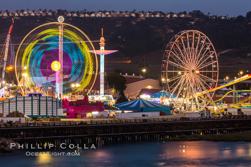 San Diego County Fair at night.  Del Mar Fair at dusk, San Dieguito Lagoon in foreground. California, USA, natural history stock photograph, photo id 31026