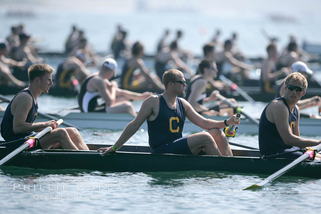 Cal (UC Berkeley) prepares for the final of the men's JV finals, 2007 San Diego Crew Classic. Mission Bay, California, USA, natural history stock photograph, photo id 18662