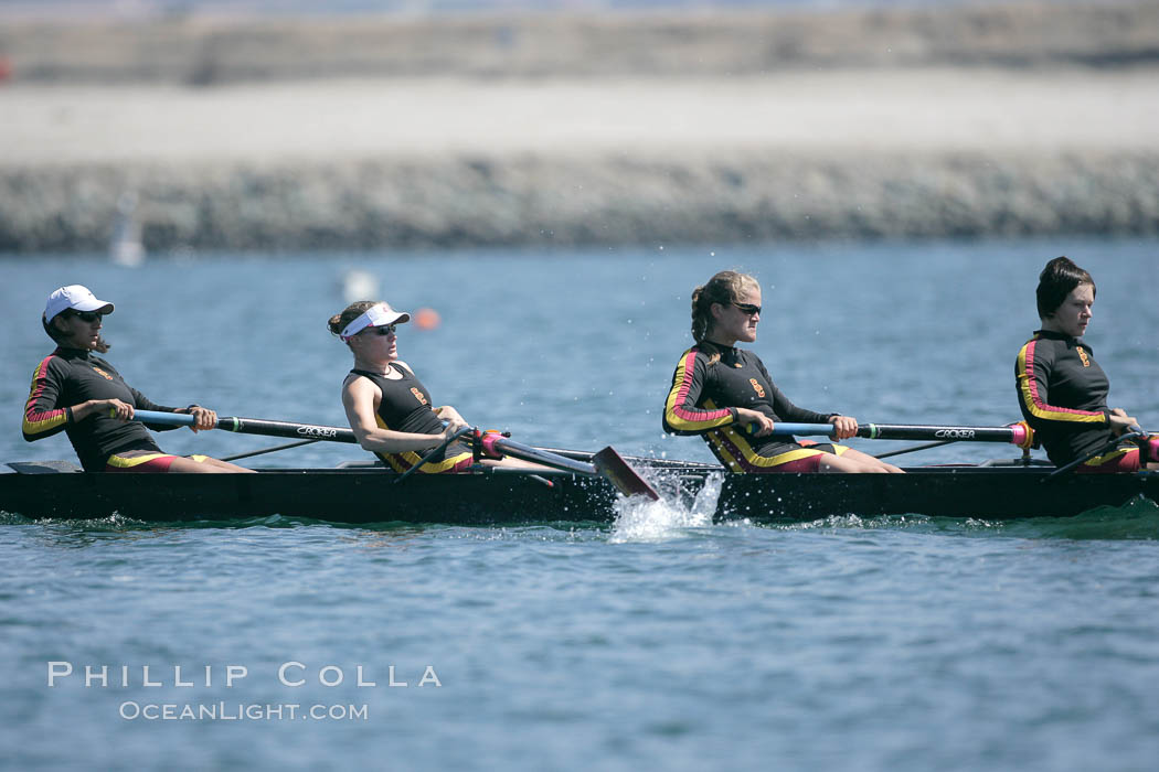 USC women warm up at the starting line.  They would win the finals of the Jessop-Whittier Cup, 2007 San Diego Crew Classic. Mission Bay, California, USA, natural history stock photograph, photo id 18656