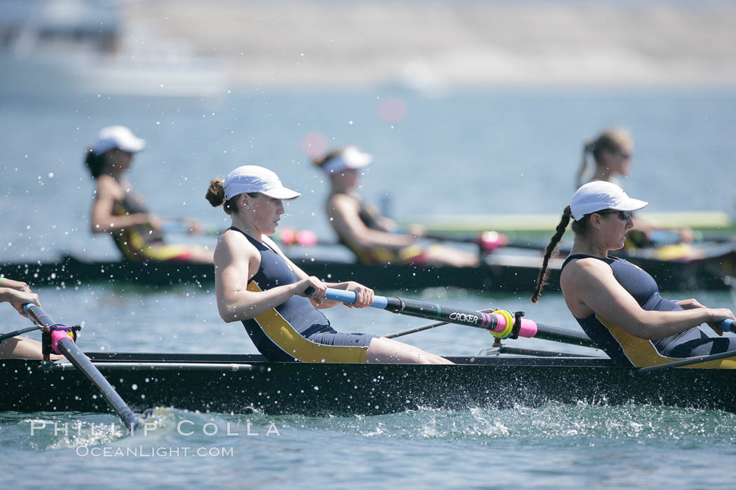 Cal (UC Berkeley) women en route to a second place finish in the Jessop-Whittier Cup final, 2007 San Diego Crew Classic. Mission Bay, California, USA, natural history stock photograph, photo id 18699