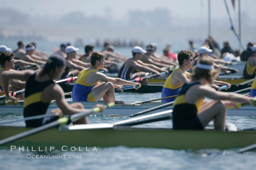 Awaiting the start of the men's Cal Cup, UCLA in focus, 2007 San Diego Crew Classic. Mission Bay, California, USA, natural history stock photograph, photo id 18673