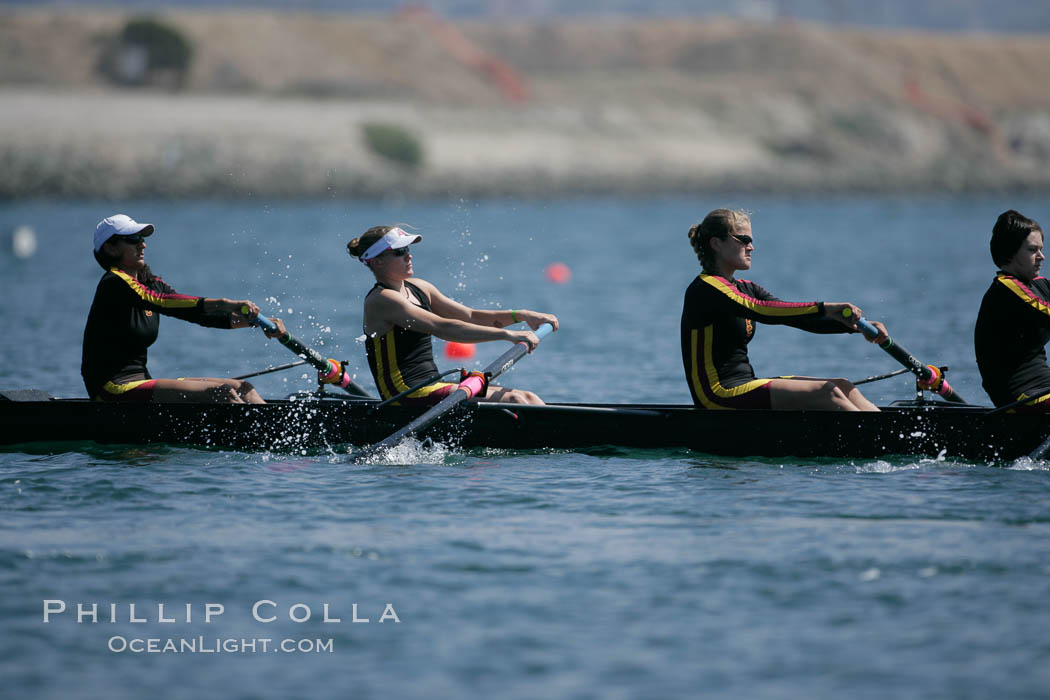 USC women warm up at the starting line.  They would win the finals of the Jessop-Whittier Cup, 2007 San Diego Crew Classic. Mission Bay, California, USA, natural history stock photograph, photo id 18693