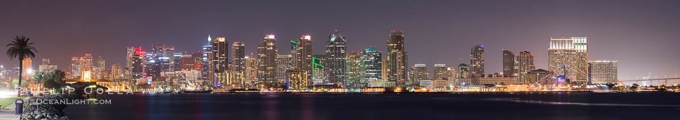 San Diego downtown city skyline at night, viewed from Harbor Island., natural history stock photograph, photo id 29351