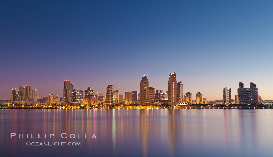 San Diego downtown city skyline and waterfront, sunrise, dawn, viewed from Coronado Island. California, USA, natural history stock photograph, photo id 27090