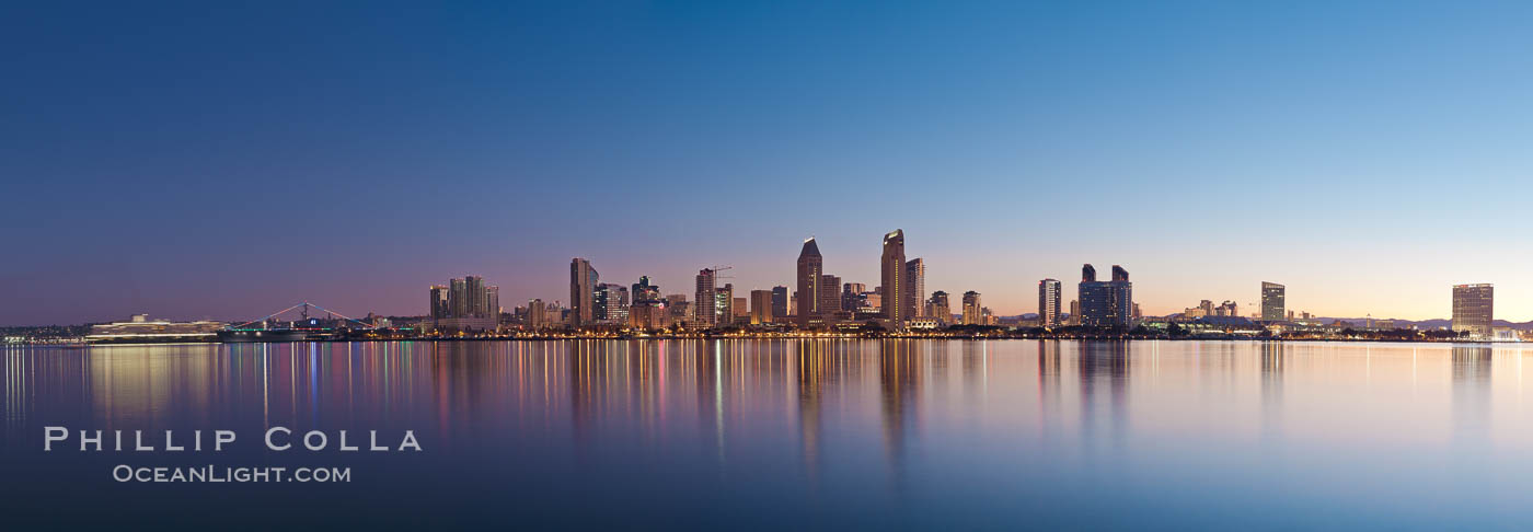 San Diego downtown city skyline and waterfront, sunrise, dawn, viewed from Coronado Island. California, USA, natural history stock photograph, photo id 27088