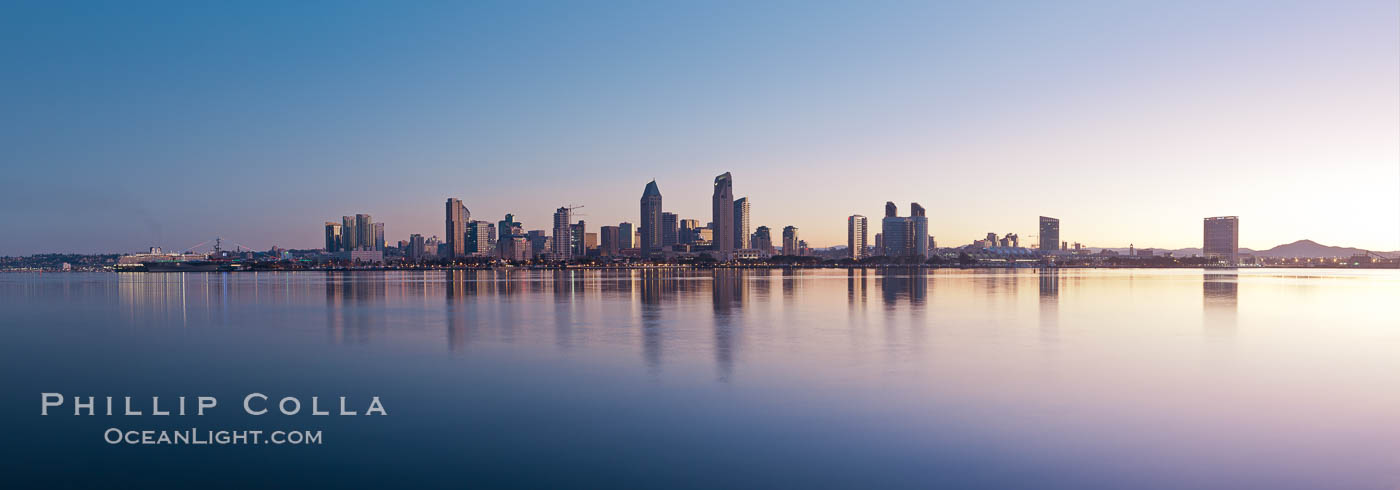 San Diego downtown city skyline and waterfront, sunrise, dawn, viewed from Coronado Island. California, USA, natural history stock photograph, photo id 27089
