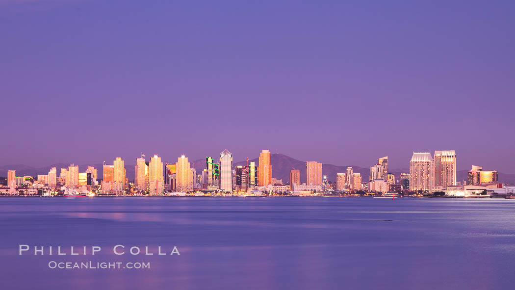 San Diego harbor and skyline, viewed at sunset. California, USA, natural history stock photograph, photo id 27149