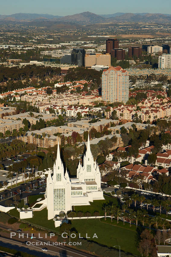 San Diego Mormon Temple, is seen amid the office and apartment buildings and shopping malls of University City. La Jolla, California, USA, natural history stock photograph, photo id 22374