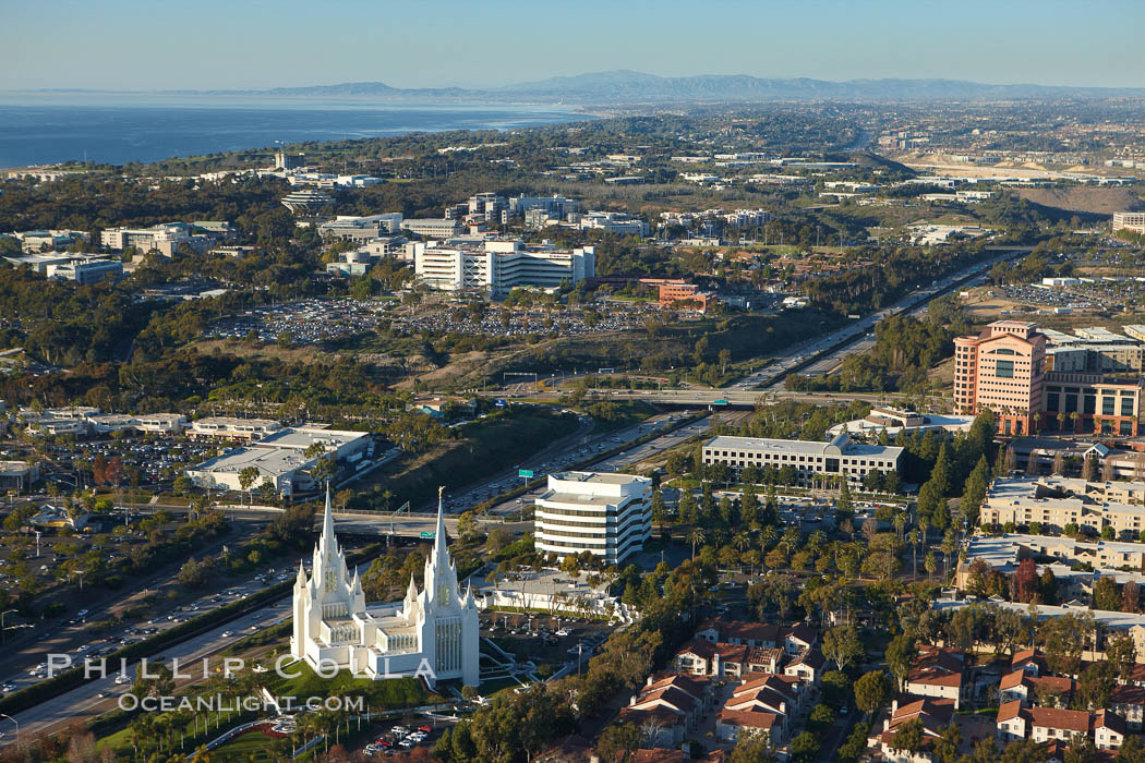 San Diego Mormon Temple, is seen amid the office and apartment buildings and shopping malls of University City. La Jolla, California, USA, natural history stock photograph, photo id 22422
